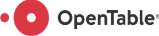 OpenTable logo featuring a red circle with a white dot, along with the brand name in a modern font. Represents online restaurant reservation services.