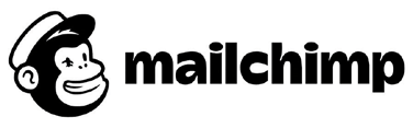 Mailchimp logo featuring a cartoon monkey wearing a sailor hat alongside the brand name in bold letters. Represents email marketing and automation services.