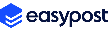 EasyPost logo featuring a blue hexagon and the brand name in bold navy lettering. Represents the company's shipping and logistics solutions.